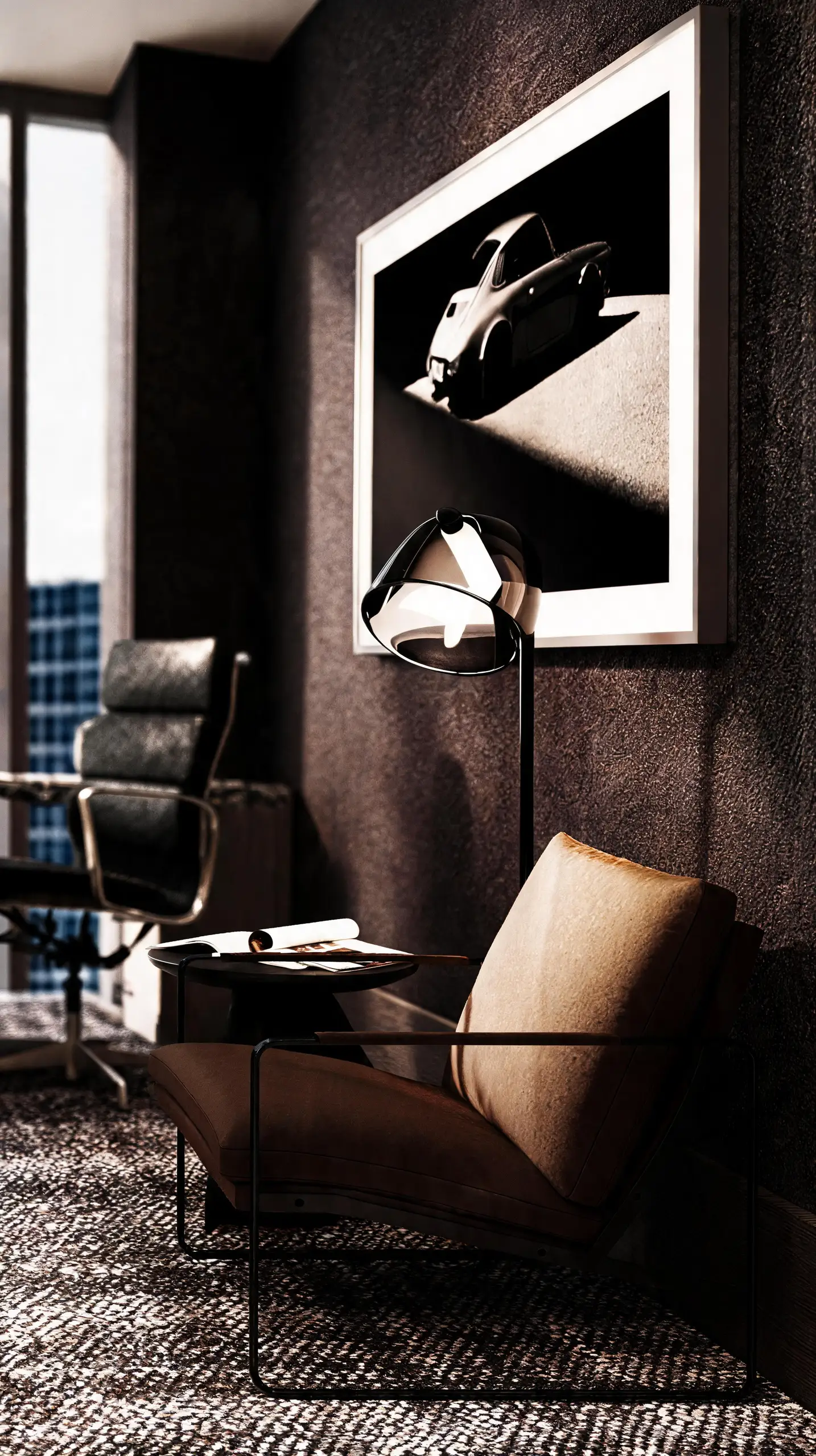 Sillón de piel cognac en el privado